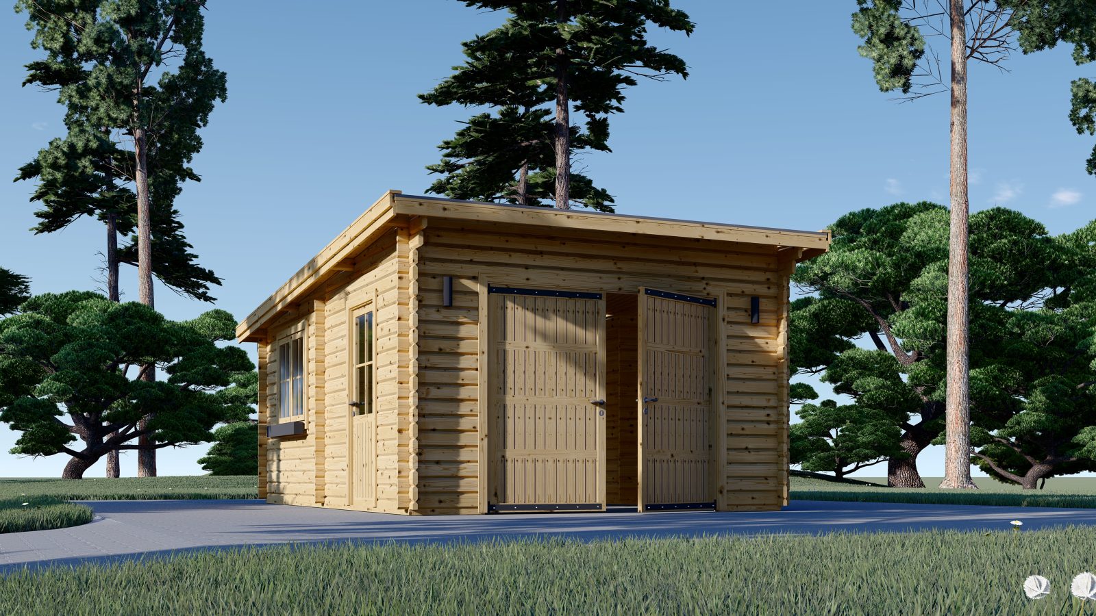 Modern wooden garage (4m x 6m), 44mm