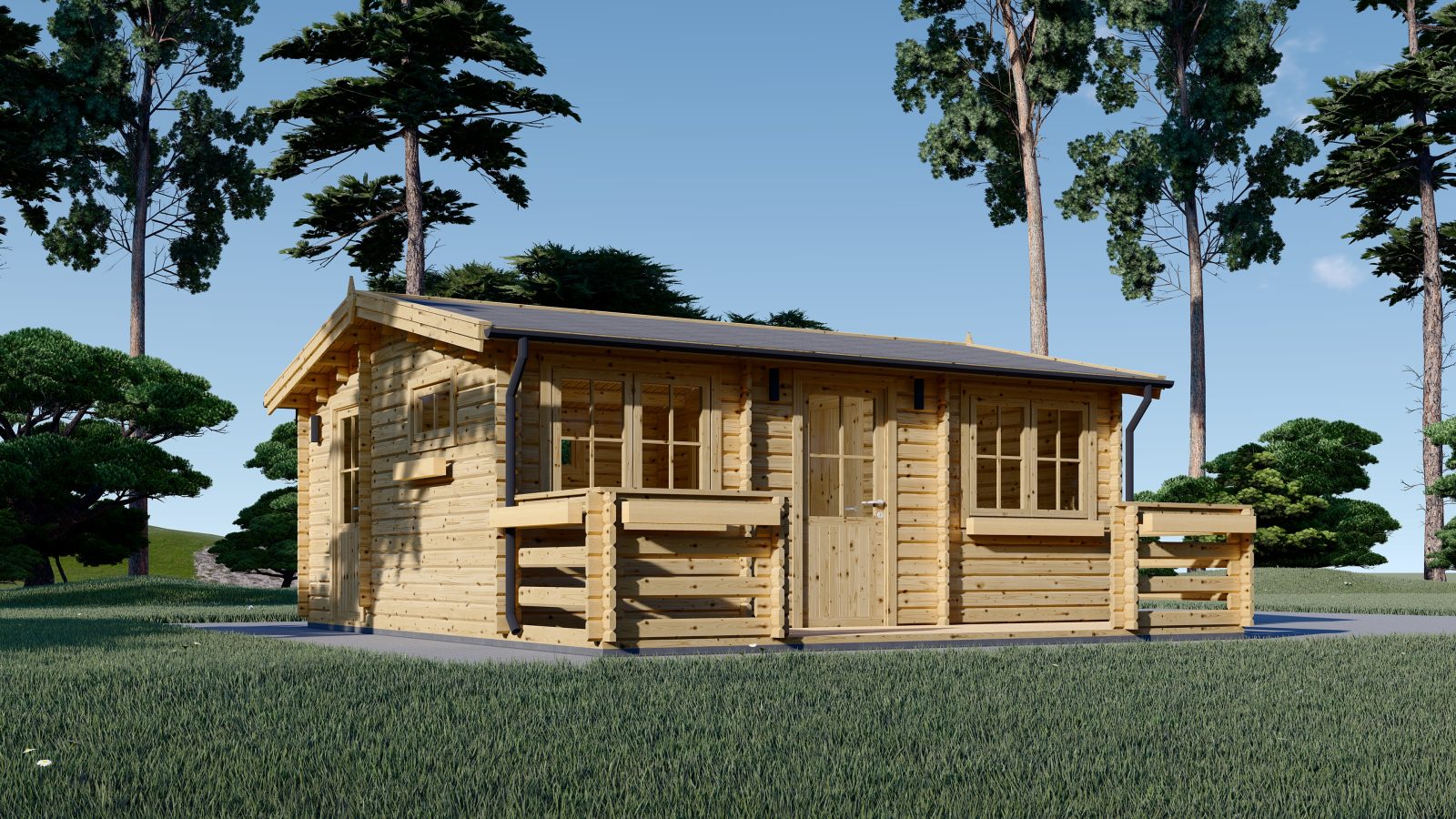 Wooden summerhouse Alto 31 m² (6m x 6.7m) + 8 m² terrace, 44mm