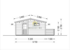 Wooden summerhouse Alto 31 m² (6m x 6.7m) + 8 m² terrace, 44mm