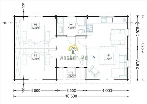 Wooden summerhouse Fill 60 m²_44 mm