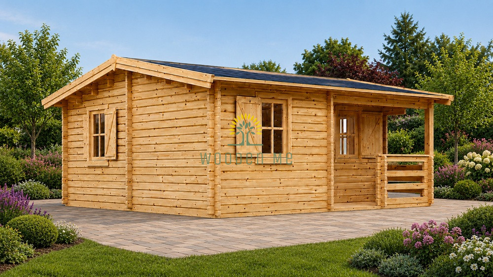 Garden Cabin NANTES (44 mm), 6 × 4.7 m, 24 m² + 3.5 m² Terrace