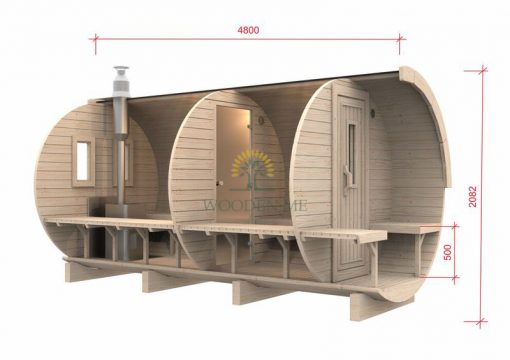 Sauna barrel 4.8 m Ø 1.97 m (with 1.5m changing room)