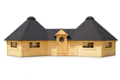 Twin Octagon Hut with Corridor (2 × 16.5 m² + 5.78 m²) – 38.8 m²