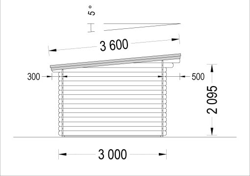 Flat roof wooden cabin DREUX (4m x 3m), 44 mm
