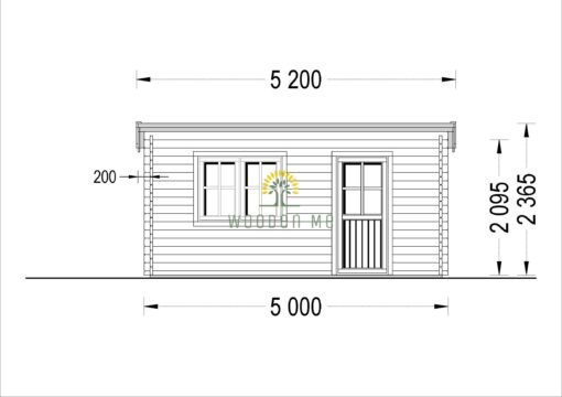 Flat roof wooden cabin DREUX (5m x 4m), 44 mm