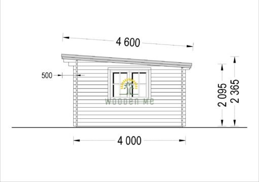 Flat roof wooden cabin DREUX (5m x 4m), 44 mm