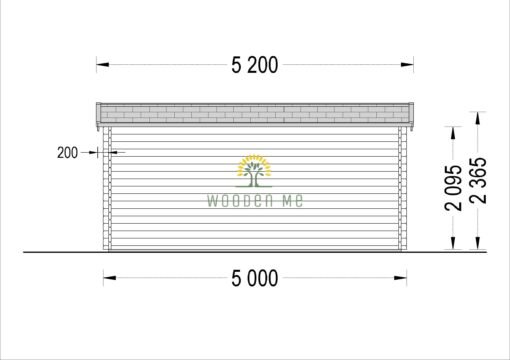 Flat roof wooden cabin DREUX (5m x 4m), 44 mm