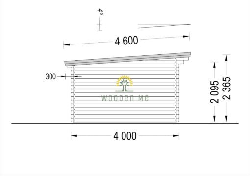 Flat roof wooden cabin DREUX (5m x 4m), 44 mm