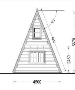Wooden cabin TIPI (4.5m x 7m) + 5.1m² mezzanine, 44 mm