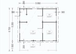 Flat roof wooden summerhouse Alto (6m x 6.7m) + 8 m² terrace - floor plan