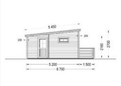 Flat roof wooden summerhouse Alto (6m x 6.7m) + 8 m² terrace - side view