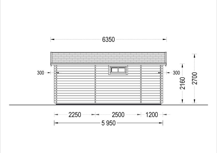 Flat roof wooden summerhouse Alto (6m x 6.7m) + 8 m² terrace - back view