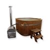 Square hot tub with wooden benches