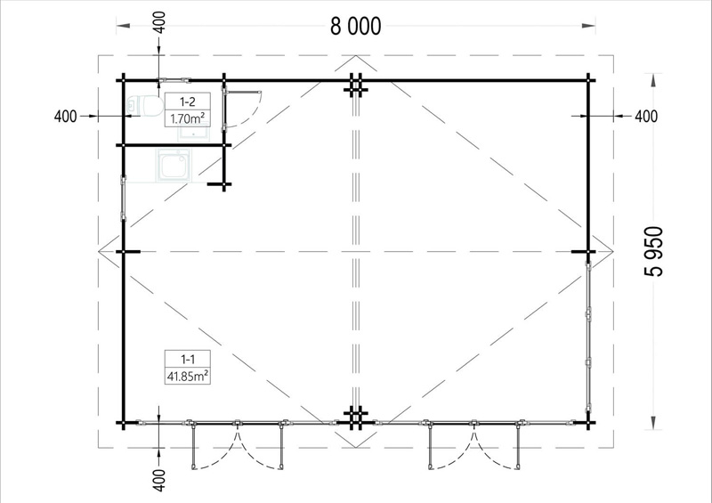 Wooden summerhouse MARINA (8m x 6m) - floor plan