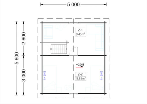 Wooden cabin ALBI (5.6m x 5m) + terrace - floor plan