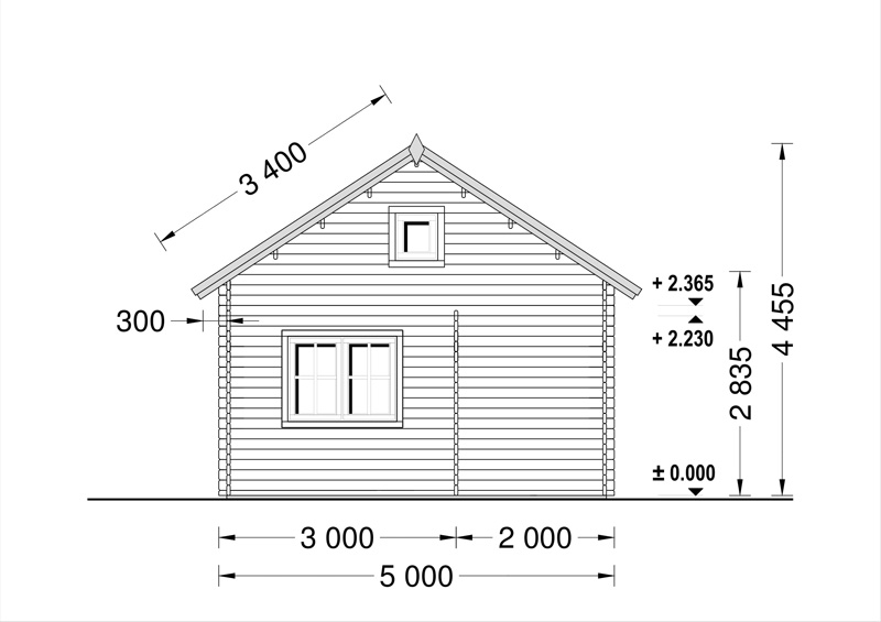 Wooden cabin ALBI (5.6m x 5m) + terrace - back view