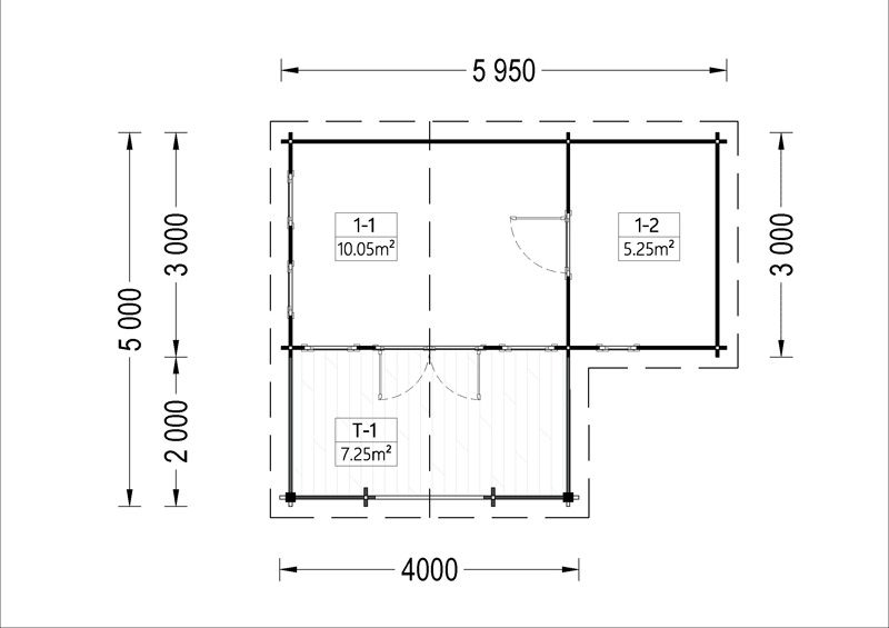 Wooden house ISLA (6m x 5m), - floor plan