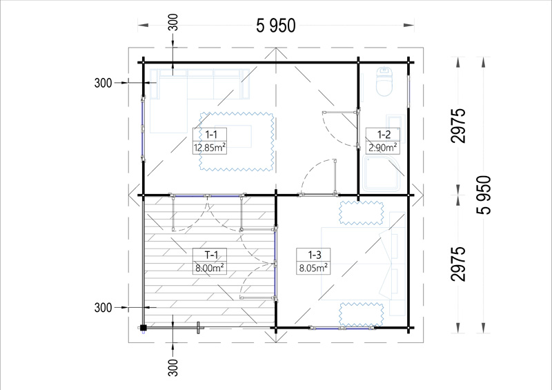 Wooden house OLIVIA (6m x 6m) - floor plan