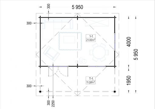 Rąstinis wooden house, house CAMILA 24m²- Floor plan