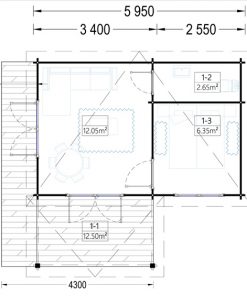 Wooden cabin HELEN (6m x 4m) - floor plan