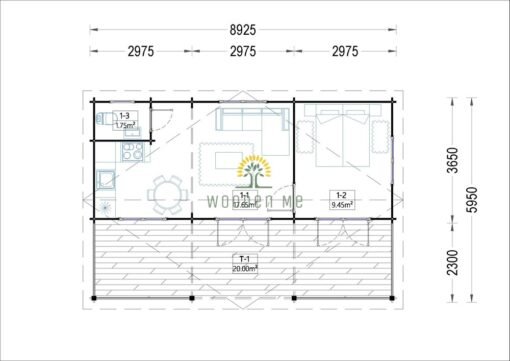 Wooden summerhouse AMELIA (9m x 6m), 44mm/66mm