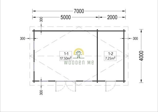 Wooden house LEA (7m x 4m), 44mm/66mm