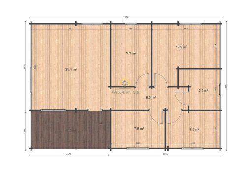 Wooden house Iberica T3 7,92 x 11,84 68 mm