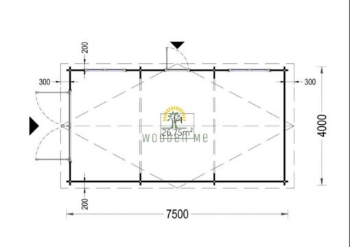 Single garage WOODY (44 mm), 4×7.5 m, 30 m²