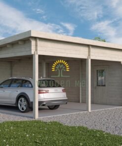 Tivoli – Double carport flat roof with shed (5.95 m x 7.5m), 44mm