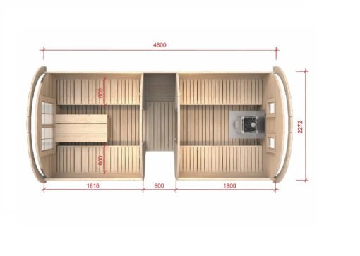 Sauna barrel 4.8 m/Ø 2.27 m with side entrance