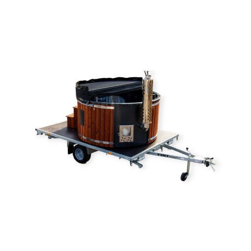 Hot tub integrated heater on a trailer