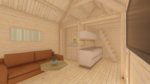 Log cabin with loft Scandi 3.7 m x 5.4 m 44mm