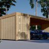 Double wooden carport with shed and side wall LUNA DUO F PLUS (7,6×5,6 m)
