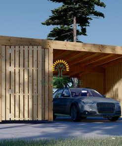 Single wooden carport with shed and side wall LUNA F PLUS (4,9×5,6 m)