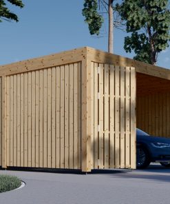Single wooden carport with shed and side wall LUNA F PLUS (4,9×5,6 m)