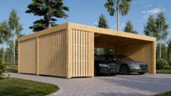 Double Wooden Carport with Shed – LUNA DUO F PLUS (7.6 × 5.6 m)