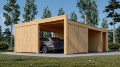Double Wooden Carport with Shed – LUNA DUO F PLUS (7.6 × 5.6 m)