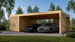 Double Wooden Carport with Shed – LUNA DUO F PLUS (7.6 × 5.6 m)