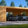 Double Wooden Carport with Shed – LUNA DUO F PLUS (7.6 × 5.6 m)
