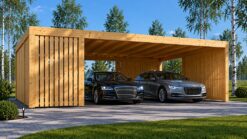 Double Wooden Carport with Shed – LUNA DUO F PLUS (7.6 × 5.6 m)