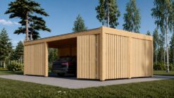 Double Wooden Carport with Shed – LUNA DUO F PLUS (7.6 × 5.6 m)