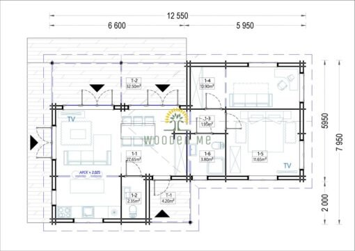 Wooden house ADELE (44 + 44mm), 68 m²