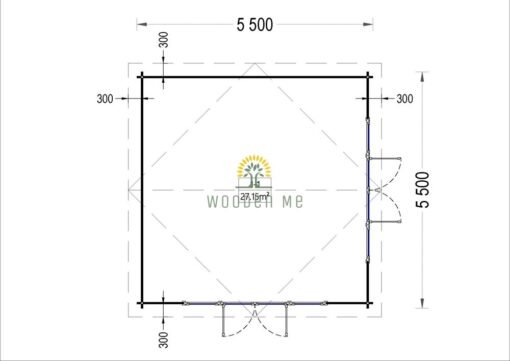 Wooden cabin MIA (44 mm), 5.5x5.5 m, 30 m²