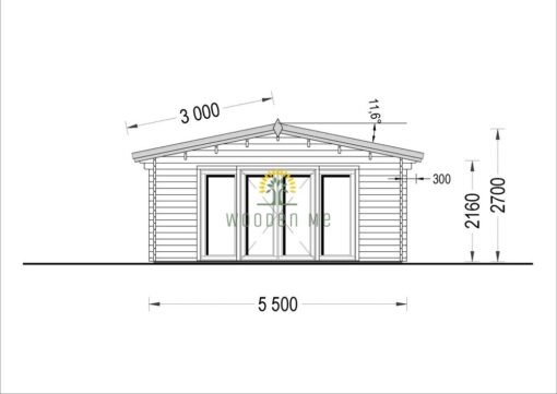 Wooden cabin MIA (44 mm), 5.5x5.5 m, 30 m²