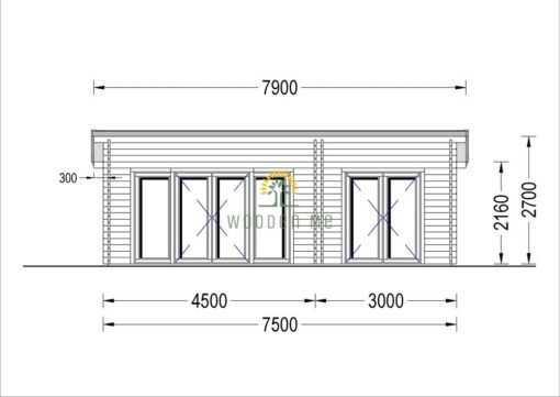 Wooden cabin MAJA (44 mm), 7.5x4 m, 30 m²