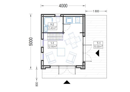 Wooden house SOPHIA 20 m² (44 mm + wooden cladding) - floor plan