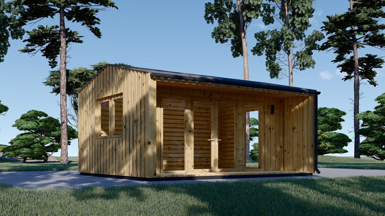 Garden office TINA (34 mm + wooden paneling),