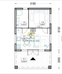 Wooden house AGATA 39 m² (44 mm + wooden paneling)