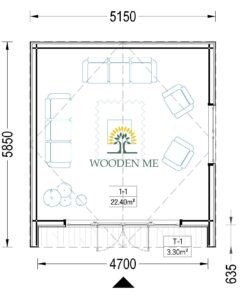 Garden cabin PIA (34 mm + 19 mm wooden cladding), 25 m²