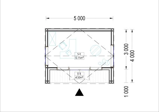 Garden office TINA (44 mm + wooden paneling), 5x4 m, 15 m²